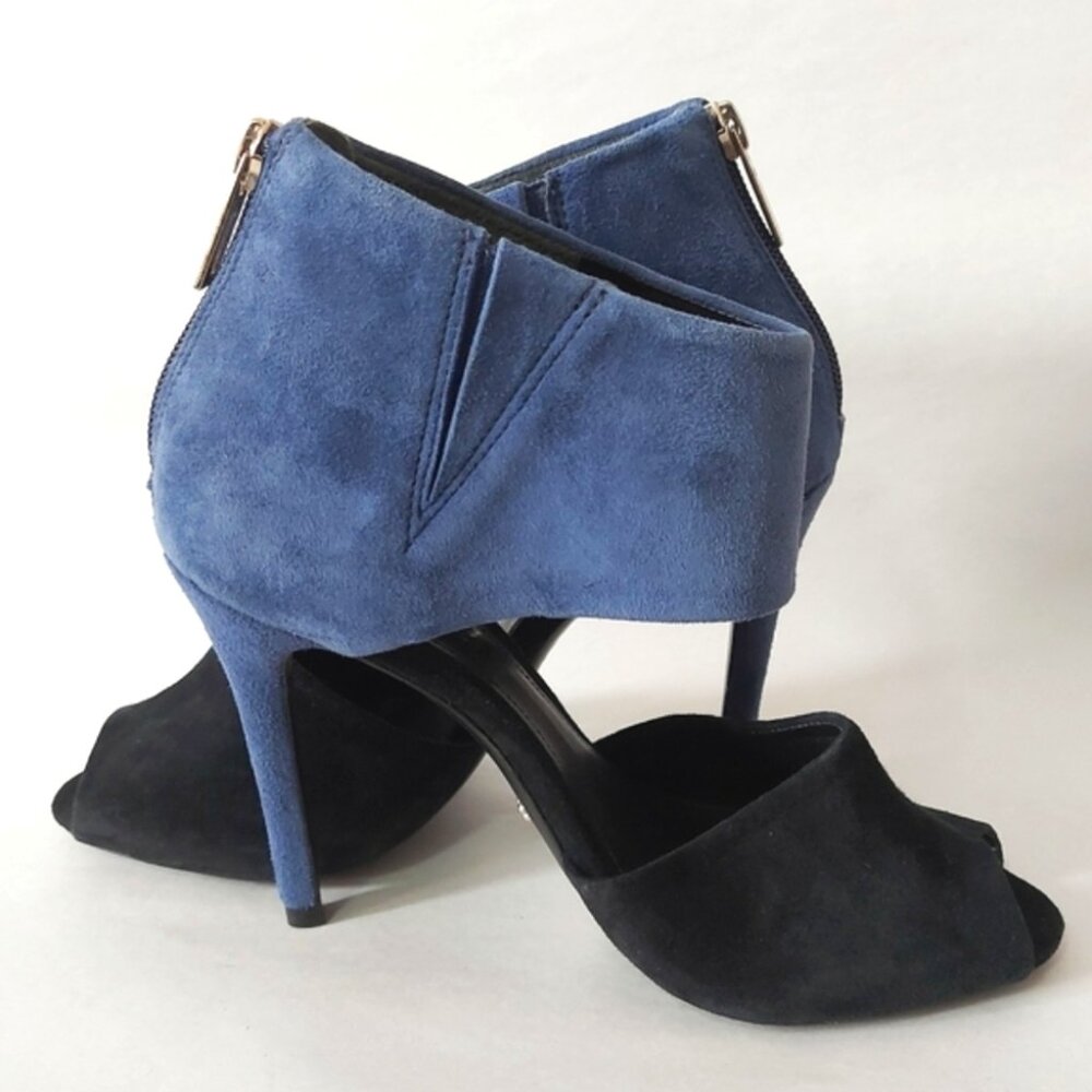 Schutz Peep-toe High Heels Size 7 Suede Colorblock Comfort Back Zipper Sandals - Picture 6 of 11